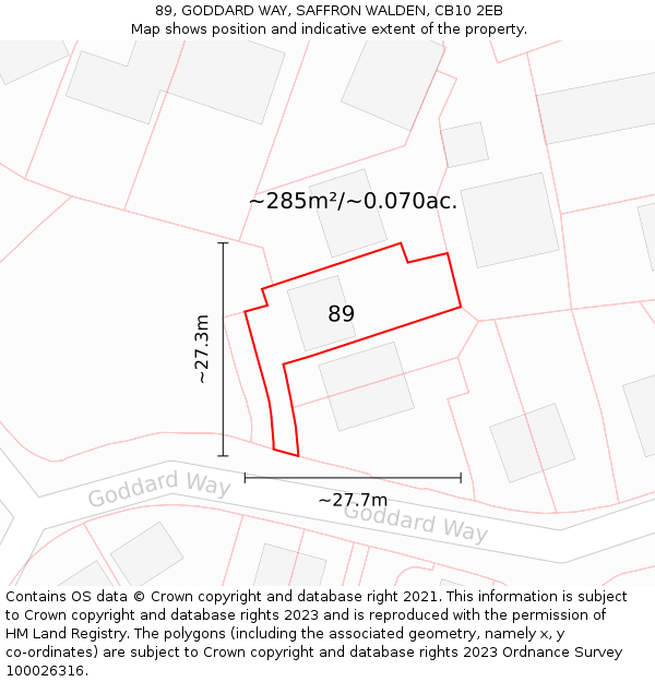 89, GODDARD WAY, SAFFRON WALDEN, CB10 2EB: Plot and title map