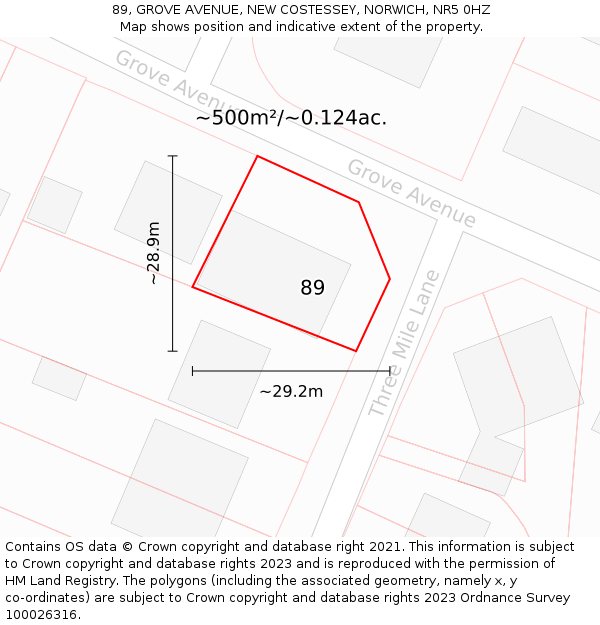 89, GROVE AVENUE, NEW COSTESSEY, NORWICH, NR5 0HZ: Plot and title map