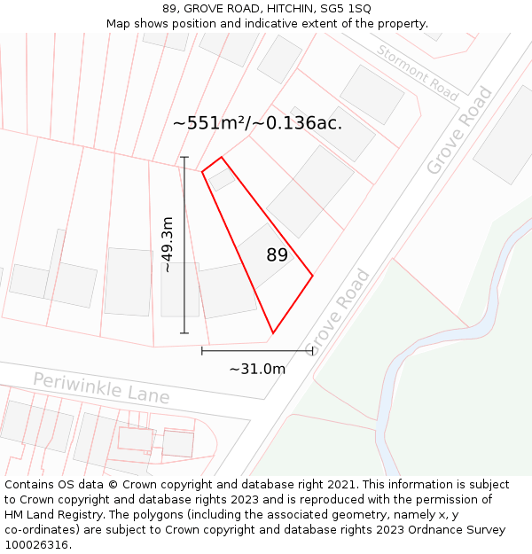 89, GROVE ROAD, HITCHIN, SG5 1SQ: Plot and title map