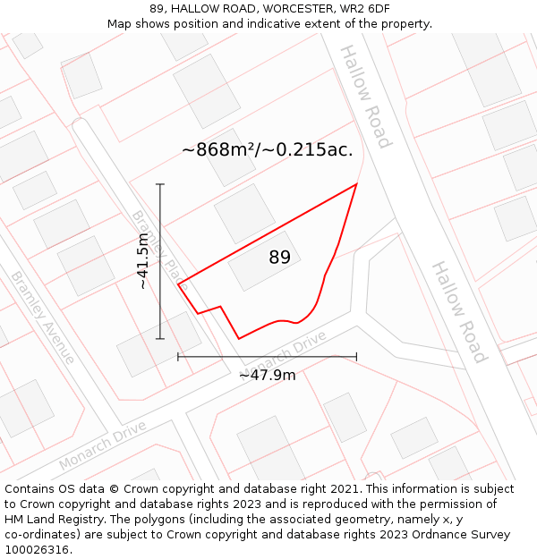 89, HALLOW ROAD, WORCESTER, WR2 6DF: Plot and title map