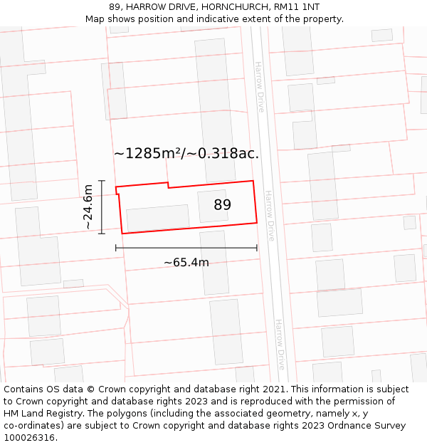 89, HARROW DRIVE, HORNCHURCH, RM11 1NT: Plot and title map