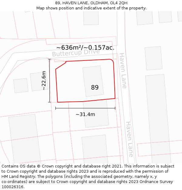 89, HAVEN LANE, OLDHAM, OL4 2QH: Plot and title map