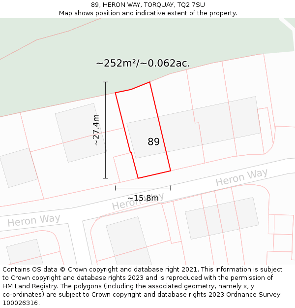 89, HERON WAY, TORQUAY, TQ2 7SU: Plot and title map