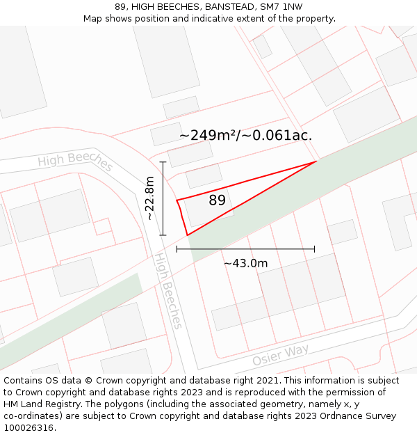 89, HIGH BEECHES, BANSTEAD, SM7 1NW: Plot and title map