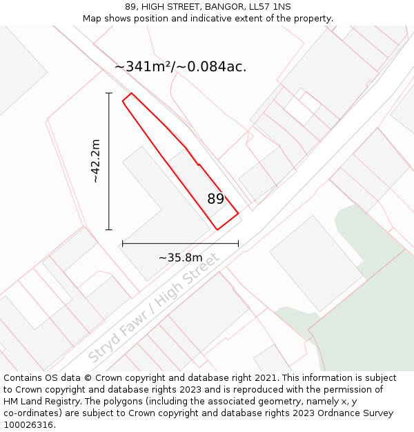 89, HIGH STREET, BANGOR, LL57 1NS: Plot and title map