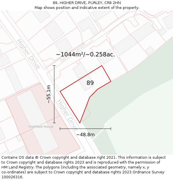 89, HIGHER DRIVE, PURLEY, CR8 2HN: Plot and title map