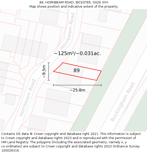 89, HORNBEAM ROAD, BICESTER, OX26 3YH: Plot and title map