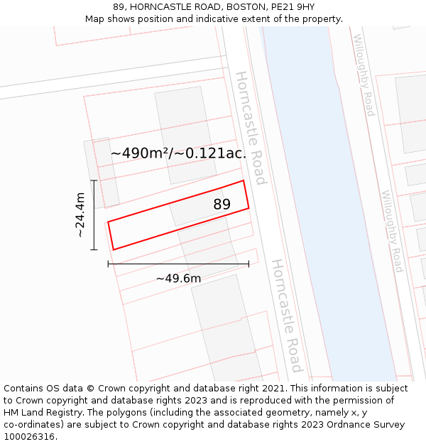 89, HORNCASTLE ROAD, BOSTON, PE21 9HY: Plot and title map