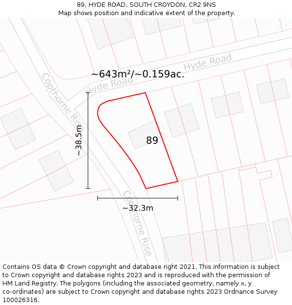 89, HYDE ROAD, SOUTH CROYDON, CR2 9NS: Plot and title map