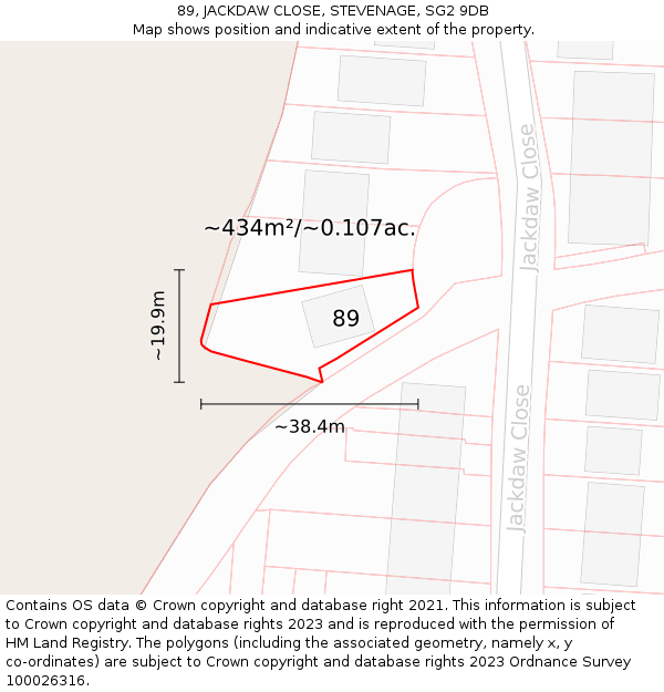 89, JACKDAW CLOSE, STEVENAGE, SG2 9DB: Plot and title map