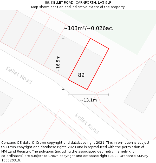 89, KELLET ROAD, CARNFORTH, LA5 9LR: Plot and title map