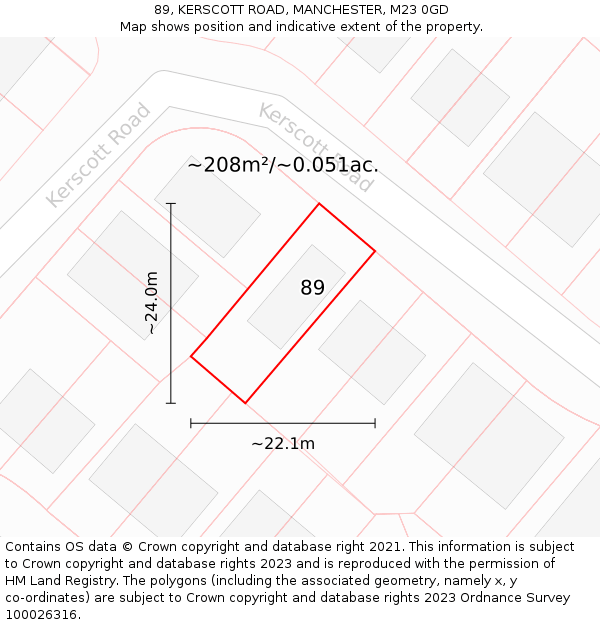 89, KERSCOTT ROAD, MANCHESTER, M23 0GD: Plot and title map