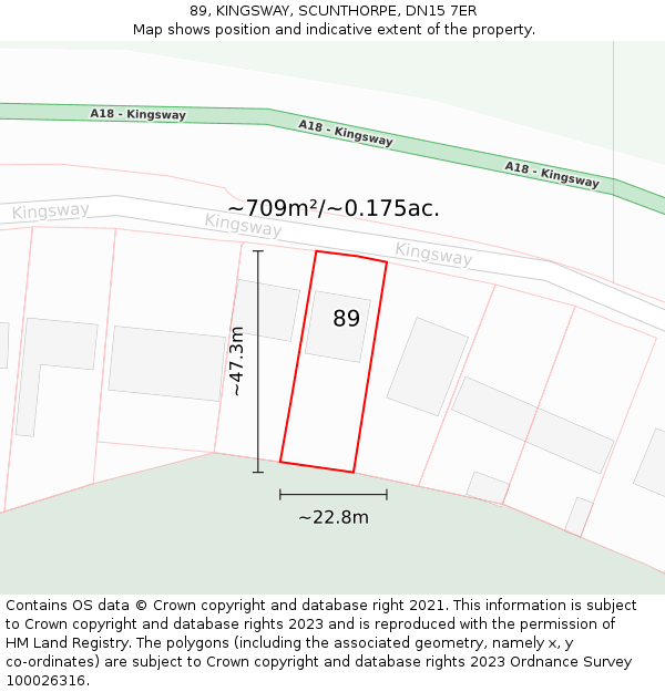 89, KINGSWAY, SCUNTHORPE, DN15 7ER: Plot and title map