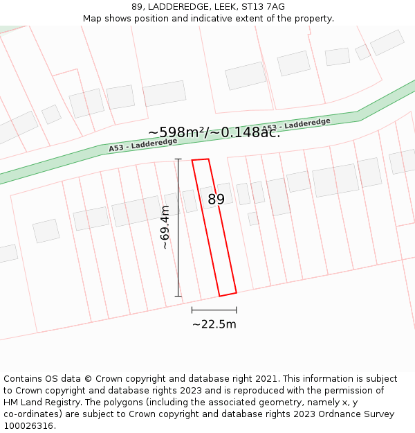 89, LADDEREDGE, LEEK, ST13 7AG: Plot and title map