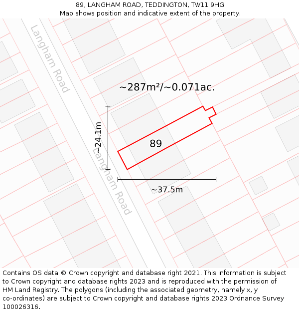 89, LANGHAM ROAD, TEDDINGTON, TW11 9HG: Plot and title map