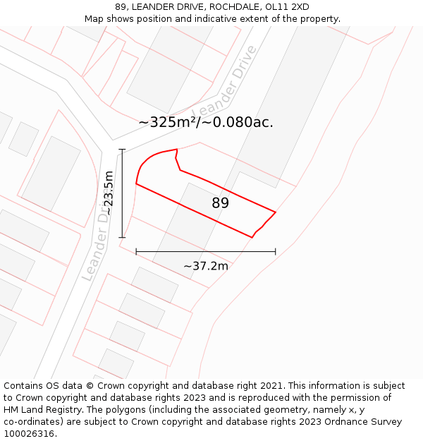 89, LEANDER DRIVE, ROCHDALE, OL11 2XD: Plot and title map