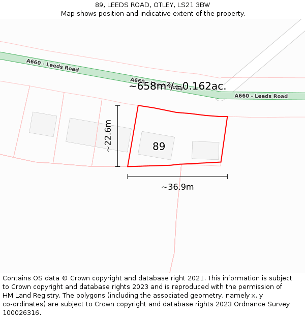89, LEEDS ROAD, OTLEY, LS21 3BW: Plot and title map