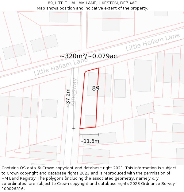 89, LITTLE HALLAM LANE, ILKESTON, DE7 4AF: Plot and title map