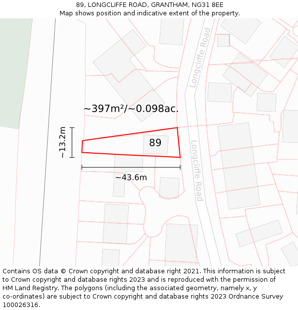 89, LONGCLIFFE ROAD, GRANTHAM, NG31 8EE: Plot and title map