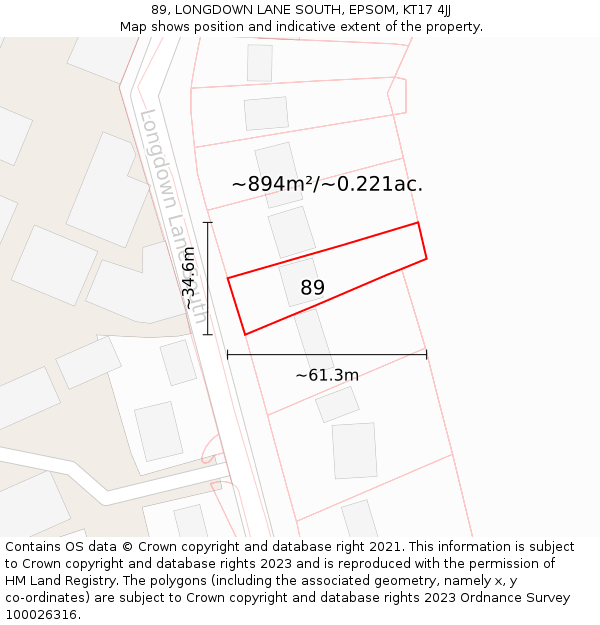 89, LONGDOWN LANE SOUTH, EPSOM, KT17 4JJ: Plot and title map