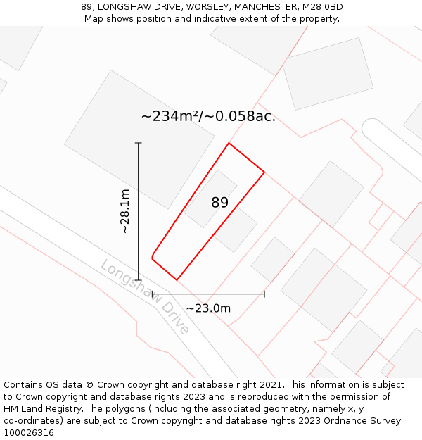 89, LONGSHAW DRIVE, WORSLEY, MANCHESTER, M28 0BD: Plot and title map