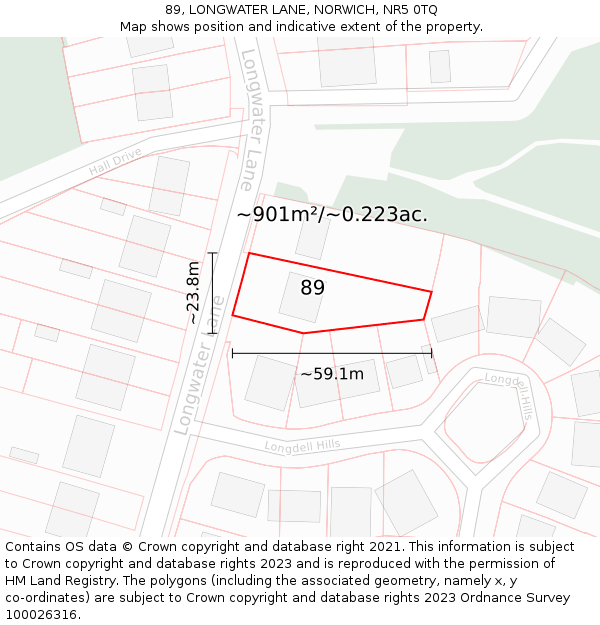 89, LONGWATER LANE, NORWICH, NR5 0TQ: Plot and title map