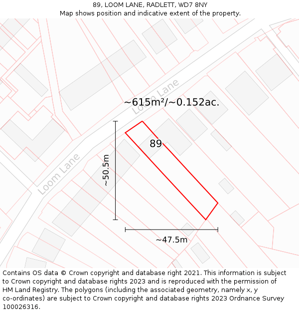 89, LOOM LANE, RADLETT, WD7 8NY: Plot and title map