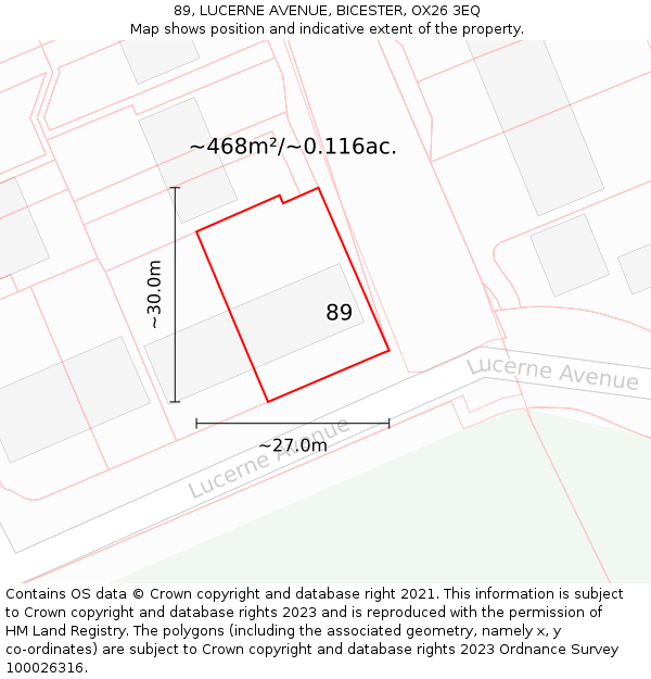 89, LUCERNE AVENUE, BICESTER, OX26 3EQ: Plot and title map