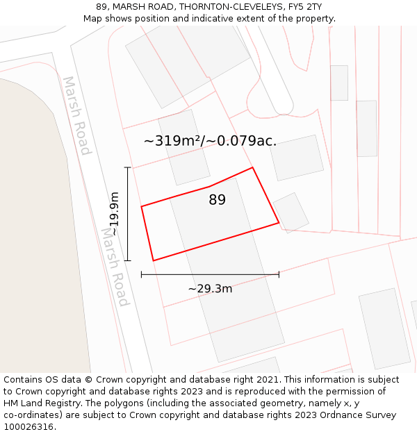 89, MARSH ROAD, THORNTON-CLEVELEYS, FY5 2TY: Plot and title map