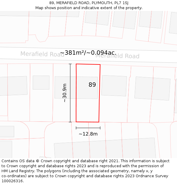 89, MERAFIELD ROAD, PLYMOUTH, PL7 1SJ: Plot and title map