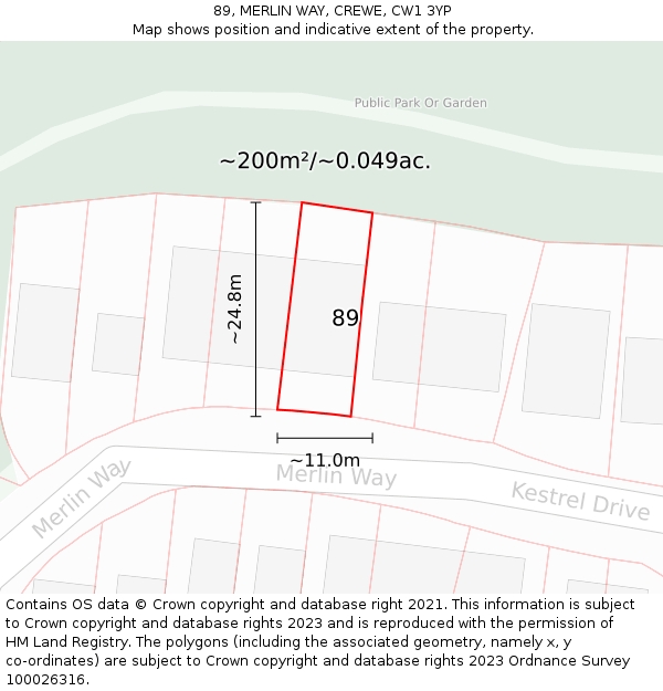 89, MERLIN WAY, CREWE, CW1 3YP: Plot and title map