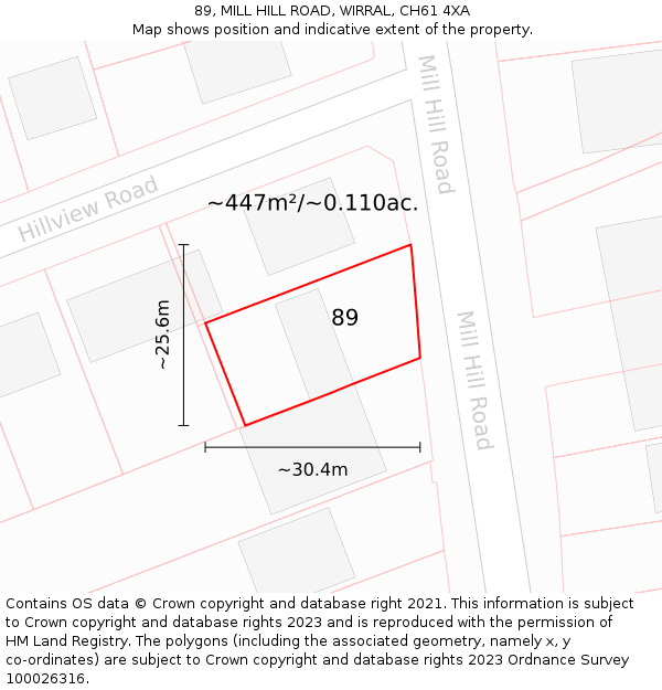 89, MILL HILL ROAD, WIRRAL, CH61 4XA: Plot and title map