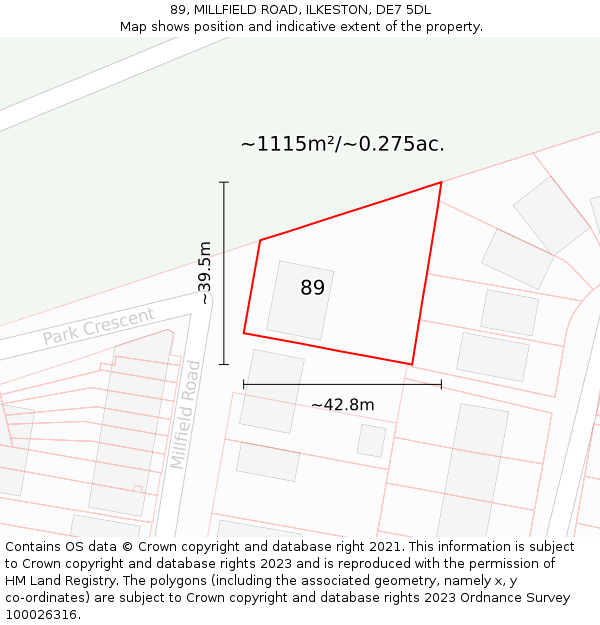 89, MILLFIELD ROAD, ILKESTON, DE7 5DL: Plot and title map