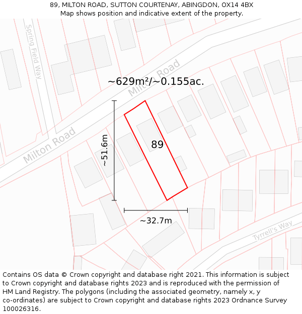 89, MILTON ROAD, SUTTON COURTENAY, ABINGDON, OX14 4BX: Plot and title map