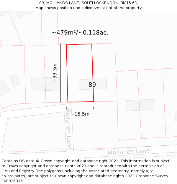 89, MOLLANDS LANE, SOUTH OCKENDON, RM15 6DJ: Plot and title map