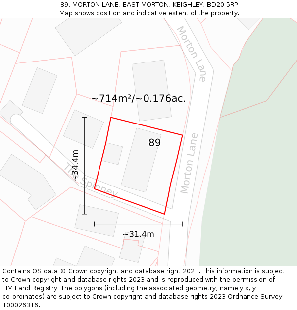 89, MORTON LANE, EAST MORTON, KEIGHLEY, BD20 5RP: Plot and title map