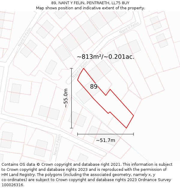 89, NANT Y FELIN, PENTRAETH, LL75 8UY: Plot and title map