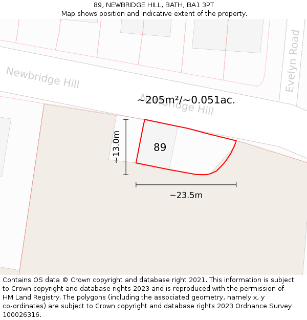 89, NEWBRIDGE HILL, BATH, BA1 3PT: Plot and title map