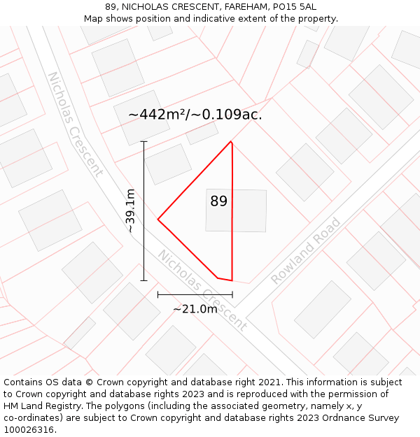 89, NICHOLAS CRESCENT, FAREHAM, PO15 5AL: Plot and title map