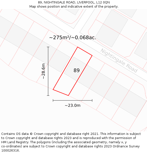 89, NIGHTINGALE ROAD, LIVERPOOL, L12 0QN: Plot and title map