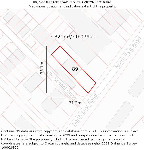 89, NORTH EAST ROAD, SOUTHAMPTON, SO19 8AF: Plot and title map