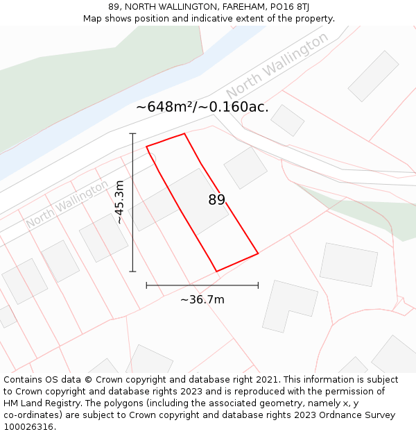 89, NORTH WALLINGTON, FAREHAM, PO16 8TJ: Plot and title map