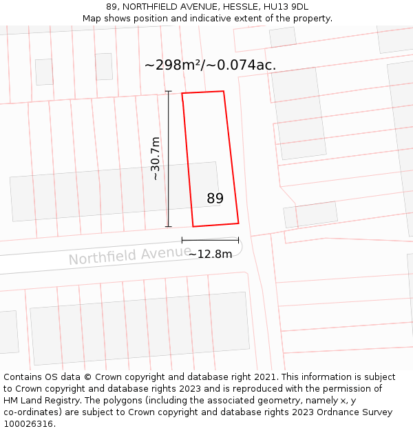 89, NORTHFIELD AVENUE, HESSLE, HU13 9DL: Plot and title map