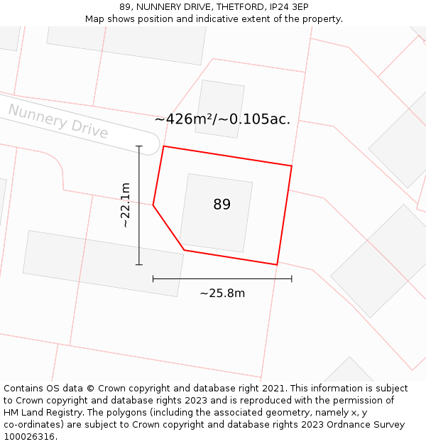 89, NUNNERY DRIVE, THETFORD, IP24 3EP: Plot and title map