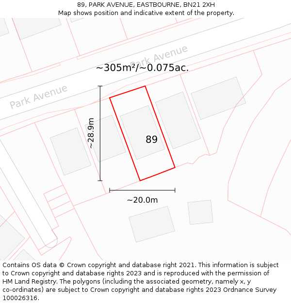 89, PARK AVENUE, EASTBOURNE, BN21 2XH: Plot and title map