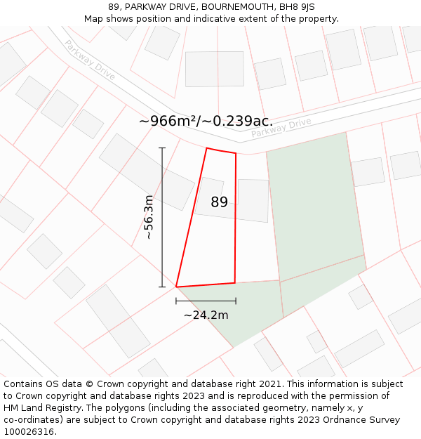 89, PARKWAY DRIVE, BOURNEMOUTH, BH8 9JS: Plot and title map
