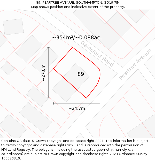 89, PEARTREE AVENUE, SOUTHAMPTON, SO19 7JN: Plot and title map