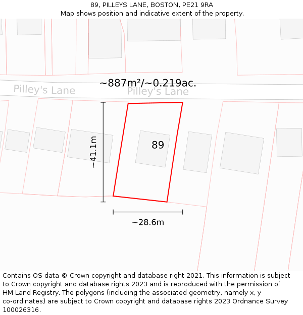 89, PILLEYS LANE, BOSTON, PE21 9RA: Plot and title map