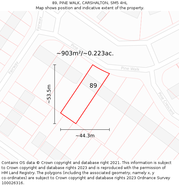 89, PINE WALK, CARSHALTON, SM5 4HL: Plot and title map