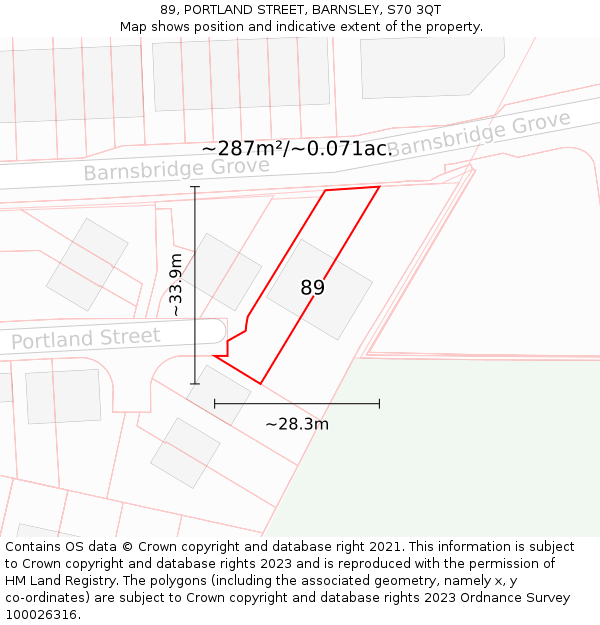 89, PORTLAND STREET, BARNSLEY, S70 3QT: Plot and title map